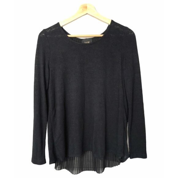 W5 Black Chiffon Pleated Back Long Sleeve S - Picture 1 of 4